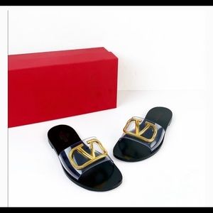 Valentino Clear Slide Sandal with V-Logo(Authentic)